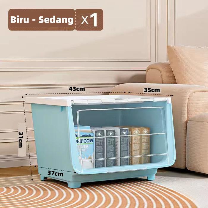Gambar 【3PCS】Stroge box  Container Box  Double Open Lid box Buku, pakaian, mainan Plastik Kotak Penyimpanan - 52L-Biru XL dari Bayi Pondok undefined Tokopedia