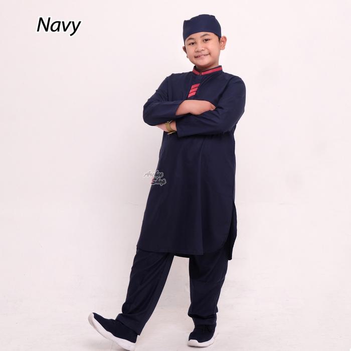 Gambar Baju Koko Anak Laki Laki Setelan Muslim Cowok Kurta Pasha - Navy, XS/4 dari Archee Shop undefined Tokopedia