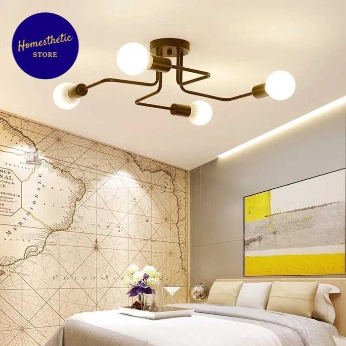 Gambar Fitting Lampu Gantung Hias Plafon LED Vintage Minimalis Retro Nordic E27 Ceiling Lights Modern Untuk Cafe Kafe Ruang Tamu Teras Kamar Villa Atap Rumah - Cabang 4 Hitam dari Homesthetic Store undefined Tokopedia