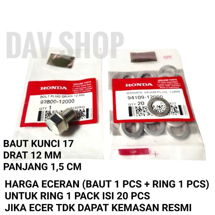 Gambar BAUT & RING TAP PEMBUANGAN OLI SUPRA X FIT 125 GTR BEAT SCOOPY VARIO ORI AHM - KUNCI 17 dari DAV Motoshop undefined Tokopedia