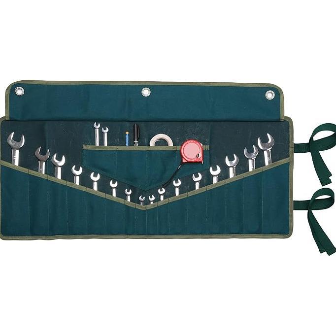 Gambar Tool Organizer Roll MultiPurpose Sturdy Wrench And Tool Hang Bag 164 Pockets 3 Metal Grommets 1 Flap Portable 16Oz Waxed Canvas Wrench Storage Roll Dark Green dari After Storee undefined Tokopedia
