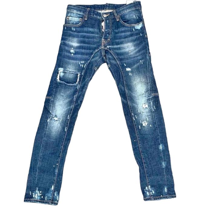 Dsquared2 Ripped Denim Jeans With Silk Satin Accents Dsquared2 Ripped Denim Jeans With Silk Satin Accents