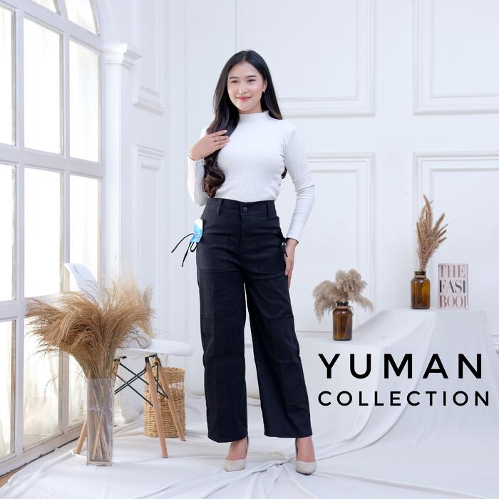Gambar Yuman | Celana Kulot Tali | Celana Kulot Highwaist Bahan Katun Twill Streach Premium - Hitam, Jumbo dari Yuman Collection undefined Tokopedia