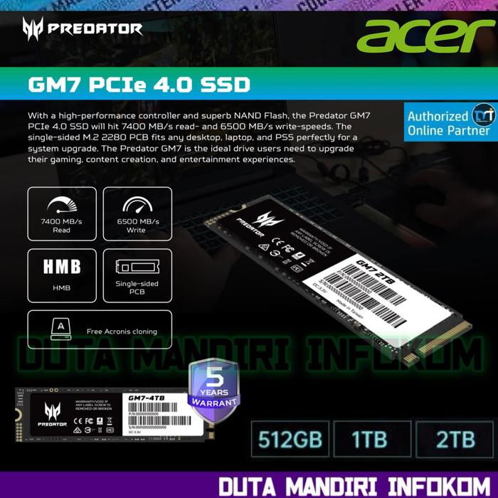 Acer Predator SSD 1TB PCIe Gen4x4 M.2 Acer Predator SSD 1TB PCIe