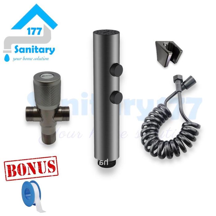 Gambar Jet shower stainless Grey RS set abu Grey-shower cebok bidet kloset closet murah 1/2 inci + selang dan gantungan shower - RS Abu Telp+91A dari Sanitary177 undefined Tokopedia