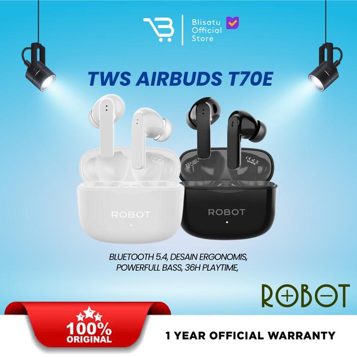 Gambar ROBOT TWS Earphone Airbuds T70E Deep Bass Bluetooth 5.4 Original - Garansi 1 Tahun - Hitam dari Blisatu.id undefined Tokopedia