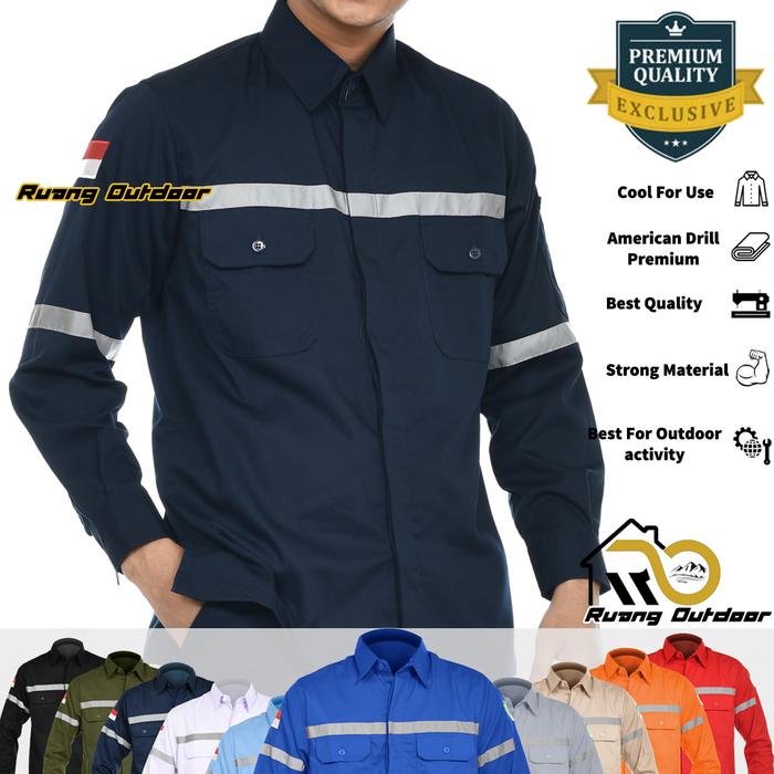 Gambar Baju Atasan Kemeja Safety K3 Outdoor Konstruksi Premium Lengan Panjang - Navy, L dari Ruang Outdoor undefined Tokopedia