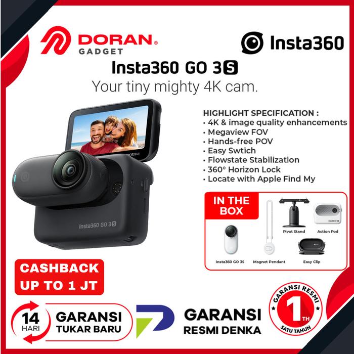 Gambar Insta360 GO 3S 4K Action Cam - Camera Insta 360 GO3S With Action Pod - Garansi Resmi 1 Tahun Denka - Black dari Doran Gadget Authorized Shop undefined Tokopedia