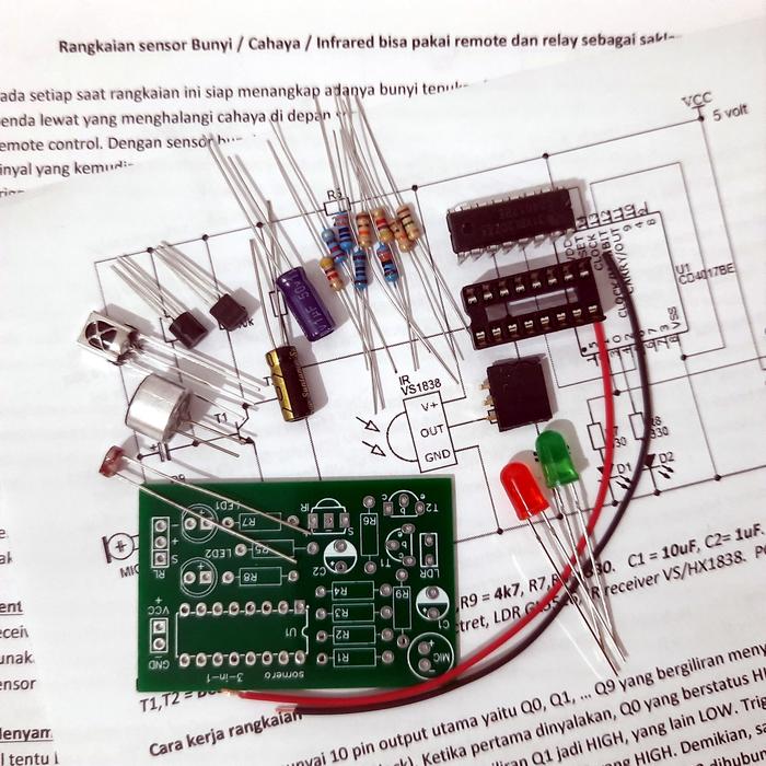 Gambar Kit DIY PCB rangkaian saklar sensor bunyi cahaya infrared remot On Off - DIY, no relay dari Somero Elektronika undefined Tokopedia