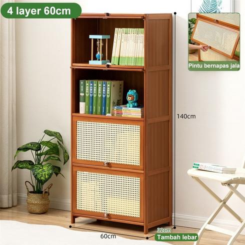 Gambar Rak Buku Kayu Minimalis / Lemari Pajangan Transparan /Lemari Aesthetic - B4L/60*32*140CM dari WW-ID undefined Tokopedia