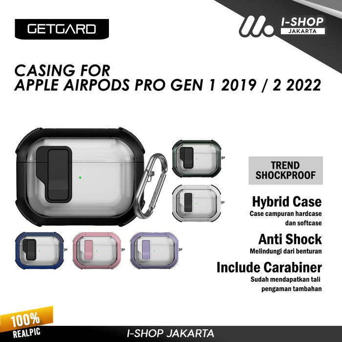 Casing Apple Airpods Pro Gen 2019 2022 Getgard Trend Shockproof Bumper  Anti Shock Hard Soft Hybrid Case Cover Carabiner Strap Tali Rubber Magnetic 