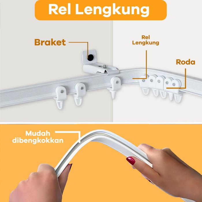 Gambar Rel Lengkung Gorden Roda Rel Jendela Siku Rel Gorden HnH Lengkung - Rel Full Tembok dari JJ Interiorr undefined Tokopedia