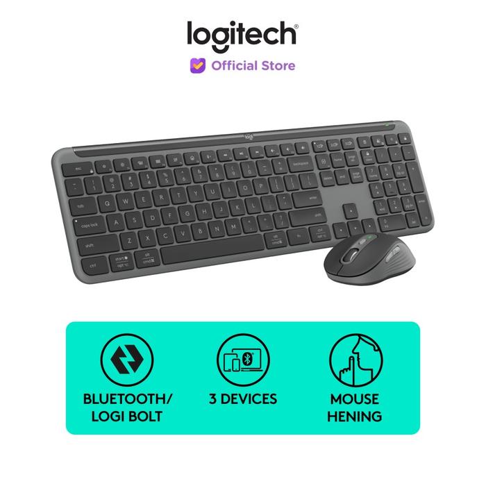 Gambar Logitech MK950 Combo Keyboard dan Mouse Wireless Signature Slim, Desain Ramping, Pengetikan dan Klik yang Hening, Multi Perangkat, Bluetooth, Multi-OS, Kompatibel dengan Windows dan Mac - Graphite dari Aneka Komputer undefined Tokopedia