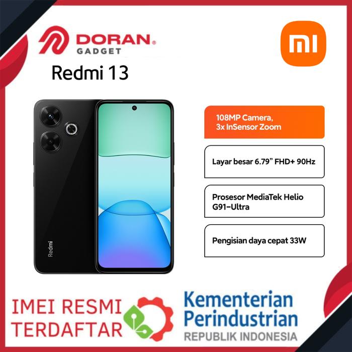 Gambar Xiaomi Redmi 13 8/128GB 8/256GB Kamera 108 MP 33W Fast Charging MediaTek Helio G91-Ultra - Midnight Black, 8/256GB dari Doran Wearable Bandung undefined Tokopedia