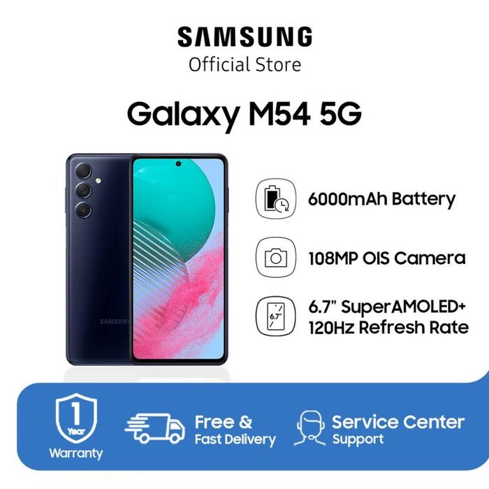 Gambar SAMSUNG Galaxy M54 5G RAM 8GB 256GB - SILVER - sAMOLED PLUS 120Hz - EXYNOS 1380 - 108MP OIS - 6000mAh 25W - GRS SEIN RESMI - Dark Blue, RAM 8GB/ 256GB dari Tmobile itc bsd undefined Tokopedia