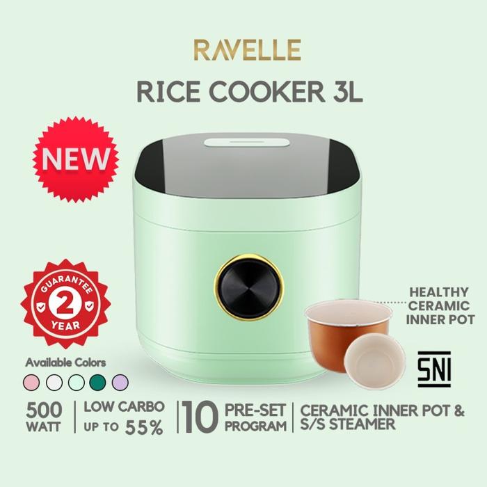 Gambar RICE COOKER LOW CARBO RAVELLE Rice Cooker Jade Green 3 Liter - Digital Low Carbo Rice Cooker - Ocean Green dari TOKO JAWA ELECTRIK undefined Tokopedia