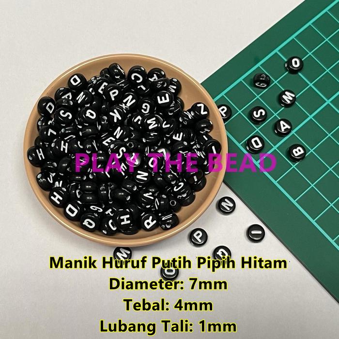 Gambar Manik Huruf Hitam Dasar Putih, Manik Huruf, Meronce, Manik ABC - Pph Htm Hrf Pth dari Play The Bead undefined Tokopedia