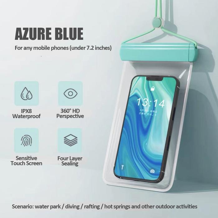 Gambar Pouch Penyimpanan Handphone Waterproof Phone Plastic Case IPX8 7.2 inch - Hijau Toska dari MENDALEPEDIA undefined Tokopedia