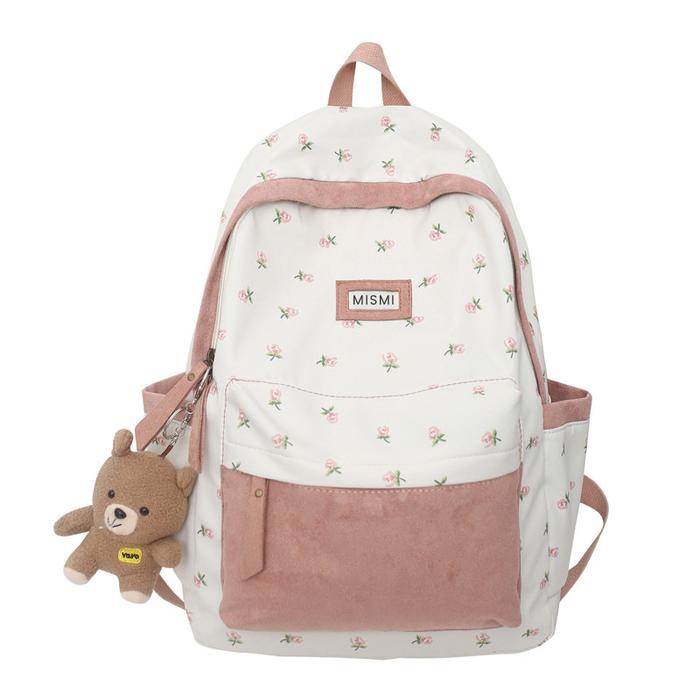 Gambar Mismi Rebecca Bag Tas Ransel Wanita Flower Korean School Backpack Perempuan Stylish - 20R - Merah Muda dari Mismi Official Store undefined Tokopedia