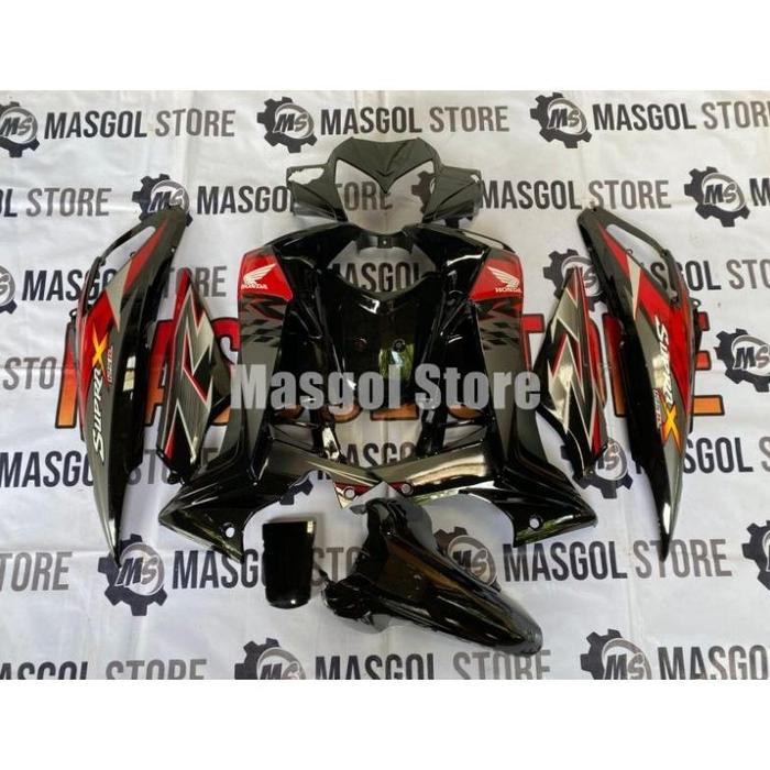 Gambar READY Full set cover body halus Motor Supra X 125 R / Supra X 125 Batman 2008 - 2012 karburator Hitam plus Striping - Striping 1 dari CV GUDANGPART undefined Tokopedia