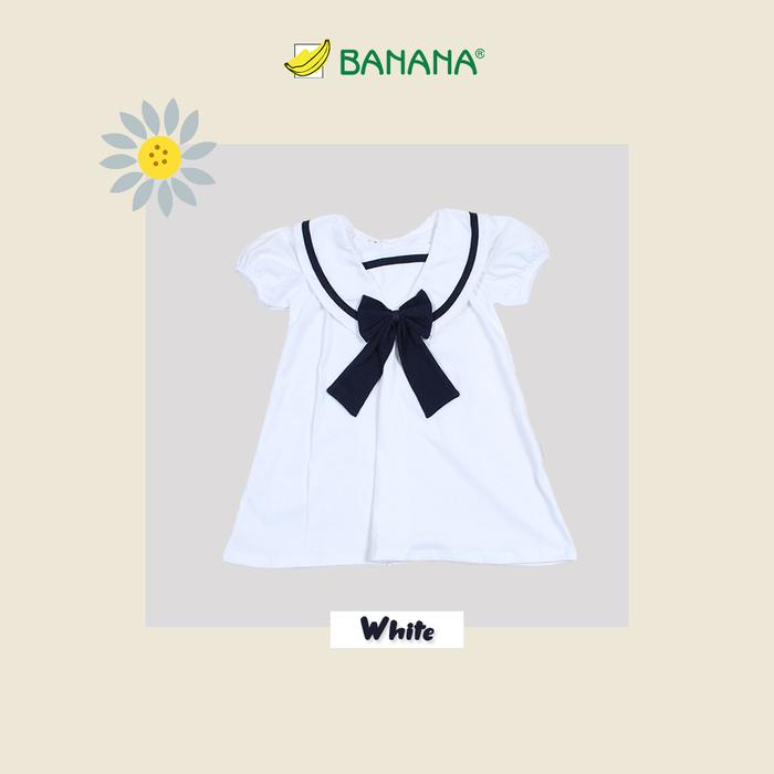 Gambar BANANA Dress sailor bayi perempuan krah pelipit pita besar - Putih, S dari BANANA Official Store Kota Administrasi Jakarta Timur Tokopedia