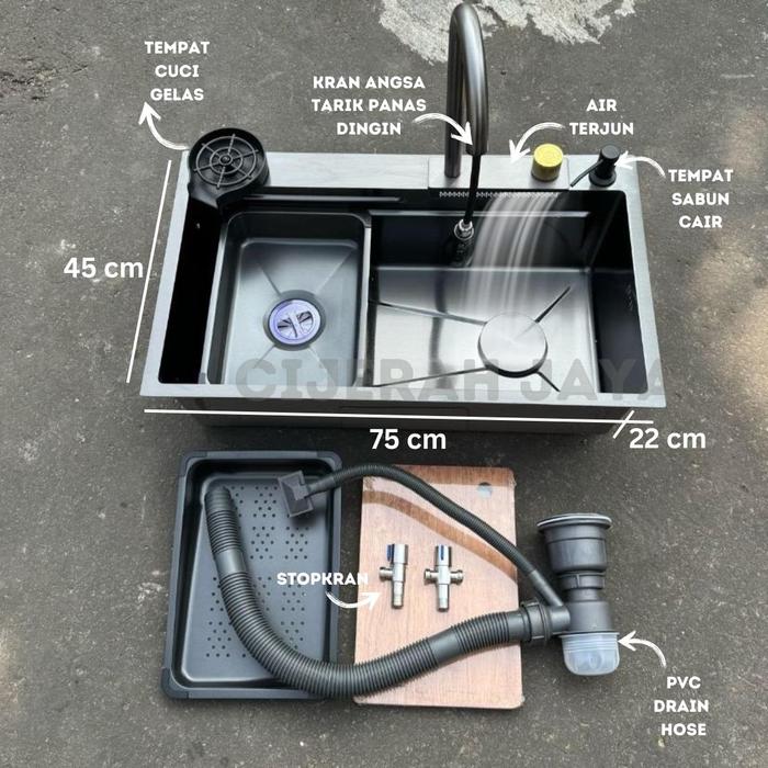 Gambar KITCHEN SINK HITAM STAINLESS PREMIUM 75X45 BAK CUCI PIRING + TALENAN - MUYA  dari TB Cijerah Jaya undefined Tokopedia