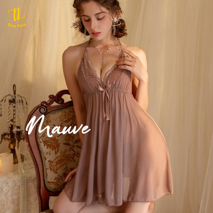 Gambar TINO TINO Sexy Lingerie Set Dress E105 Lace Floral Transparan Baju Tidur Lingerie Wanita / Lingerie Sexy Wanita - MAUVE dari Tino Tino_NEW undefined Tokopedia