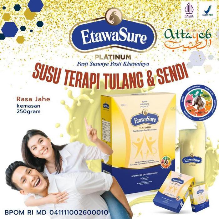 Gambar Etawasure Platinum Isi 250Gr Susu Kambing Etawa Plus Herbal Gamat Teripang Jahe Temulawak Kunyit Sereh Kelor Dan Kayu Manis Susu Rasa Jahe Sehat Tulang Sendi Mebantu Masalah Tulang Keropos Sendi Rematik Nyeri Otot Pegal Linu Susu Etawalin Susu Etawaku dari PT Karenamu Jaya undefined Tokopedia