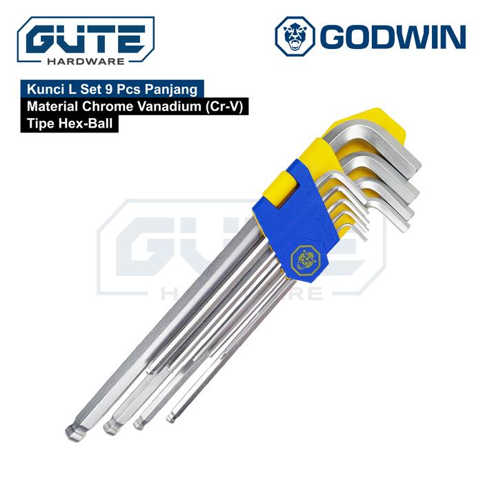 Gambar GUTE Kunci L Set Hex Ball Bintang PANJANG 9 Pcs GODWIN Cr-V Premium - Hex-Ball Set dari Gute Hardware undefined Tokopedia