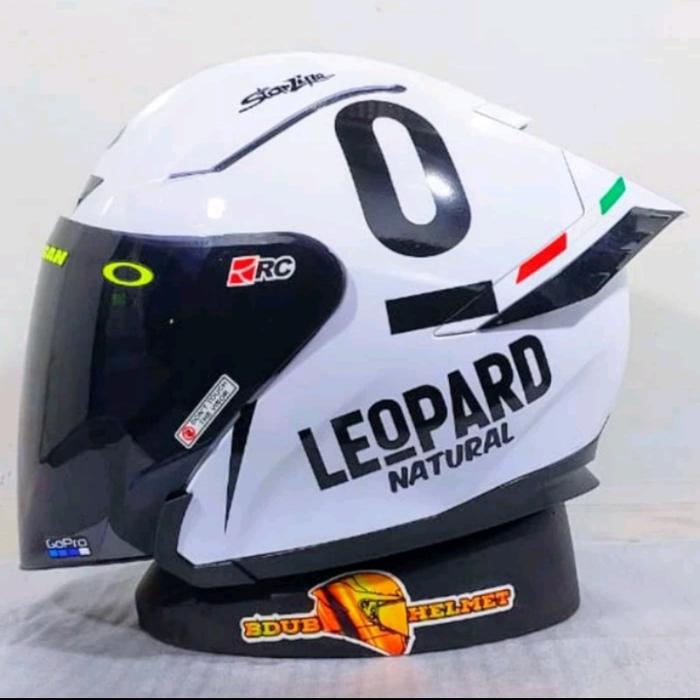 Gambar HELM ALV GENOS HALF FACE SOLID WHITE LEOPARD PAKET GANTENG - WH LEO V.SMOKE, XL dari jodoh Helmet undefined Tokopedia