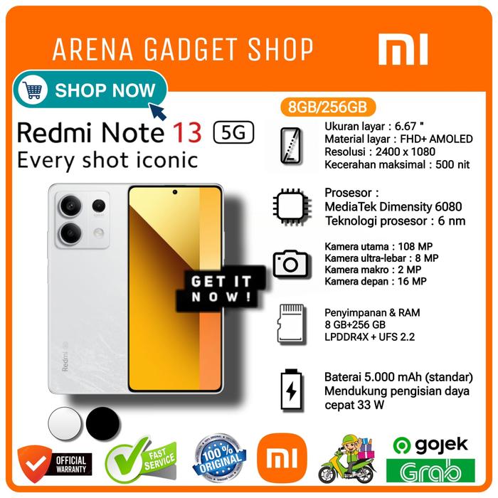 Gambar Xiaomi Redmi Note 13 5G Ram 8/256Gb New Garansi Resmi Indonesia - Putih dari ArenaGadgetShop undefined Tokopedia