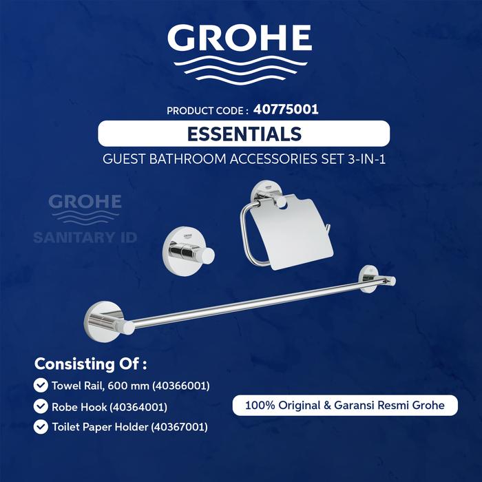 Gambar GROHE 40775001 - Paket Aksesoris Kamar Mandi 3 in 1 Bathroom Set dari Grohe Sanitary ID undefined Tokopedia