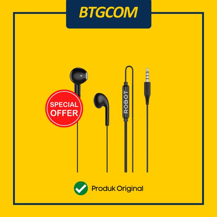 Gambar EARPHONE ROBOT RE50 WIRED IN EAR HEADSET ORIGINAL BLACK HITAM/WHITE PUTIH - BLACK dari btgcom undefined Tokopedia