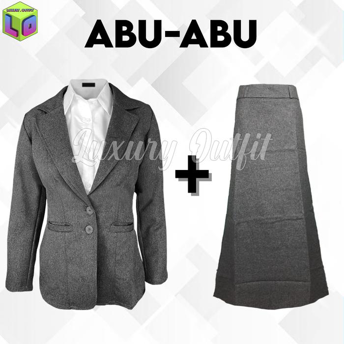 Gambar Stelan Jas 1 SET BLAZER & ROK Line A / ROK PANJANG / Rok Kerja Wanita - Abu-abu, 3L dari LUXURY OUTFIT undefined Tokopedia