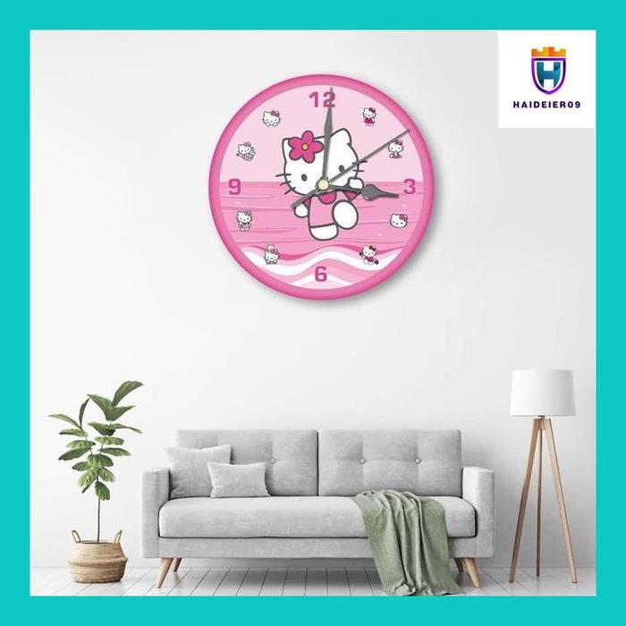 Gambar (HAIDE) JAM DINDING BESAR KARAKTER HELLO KITTY JUMBO / HIASAN KAMAR ANAK KARAKTER - jam bulat 30cm dari Haideier09 undefined Tokopedia