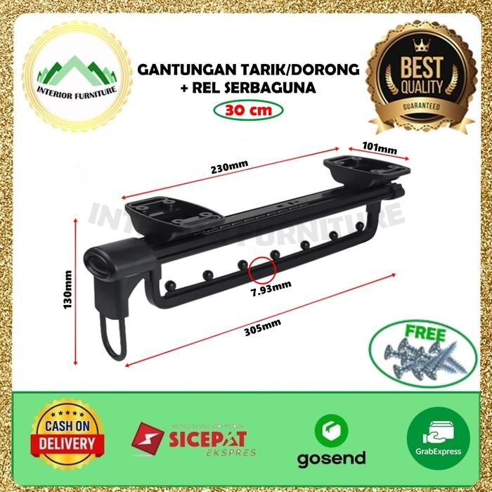 Gambar Rel Gantungan Panci Teflon Tarik Dorong Serbaguna Pan Rail Kitchen Set Lemari Wajan Kuali Penggorengan Minimalis Anti Panas - 30CM dari InteriorFurnitureIndonesia undefined Tokopedia