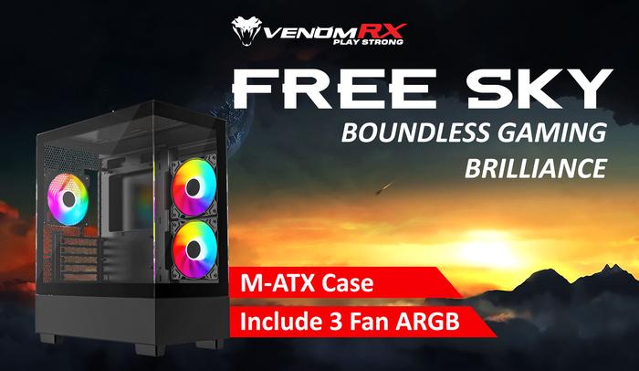 Gambar VENOMRX MATX CASE FREE SKY BLACK 3X12CM ARGB FANS TEMPER GLASS -Gatotkaca Electronics dari Gatotkaca Electronics undefined Tokopedia