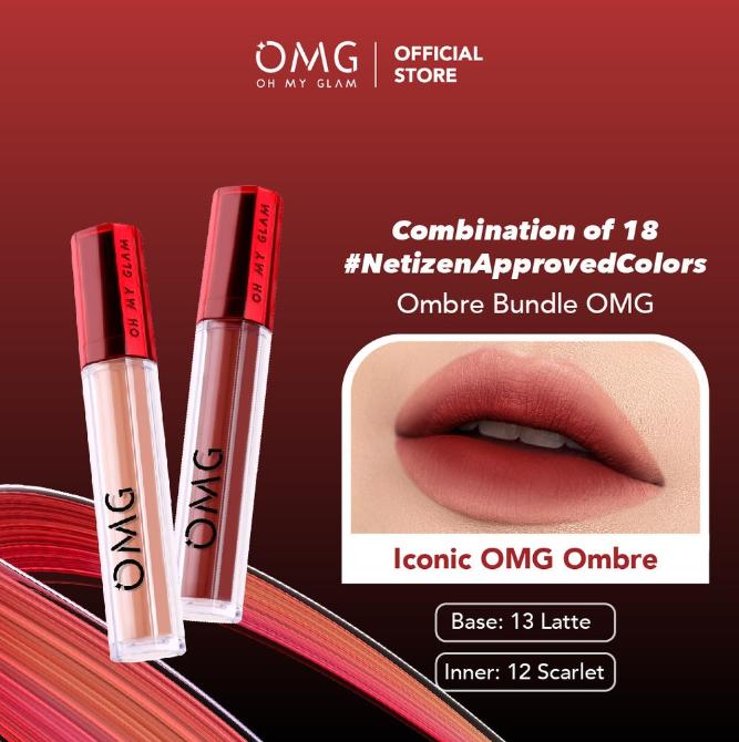 Gambar Paket Ombre OMG Oh My Glam Lip Cream Matte - latte+scarlett dari Jaycee Cosmetics undefined Tokopedia