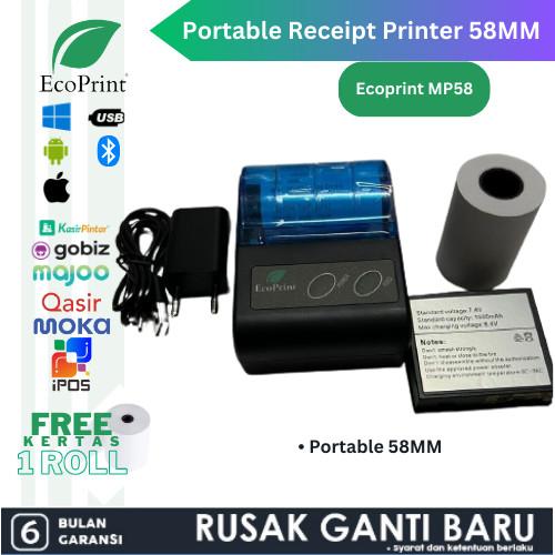 Gambar PRINTER THERMAL PORTABLE BATTERY BLUETOOTH Ecoprint MP-58C RPP02 58MM SUPPORT MOKA ALAMAT - PRINTER KASIR (MP58 PLUS) - MP58 PLUS, KT57X40=10 ROLL dari barcode1128 undefined Tokopedia