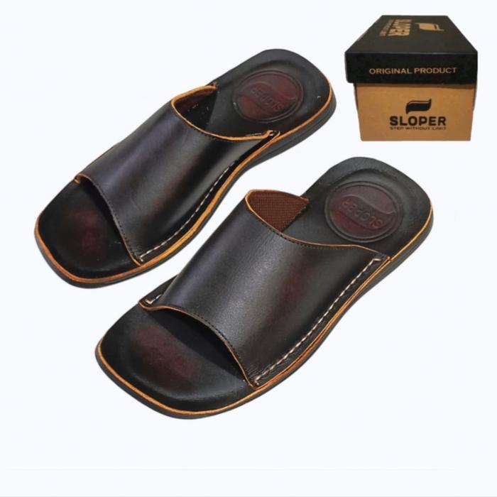 Gambar SLOPER Sandal kulit pria Sendal Selop Polos Coklat Tua Series 305 - Coklat Tua, 39 dari SLOPER OUTLET undefined Tokopedia