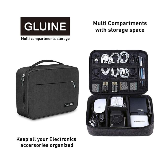 Gambar GLUINE 2368 Travel Gadget Bag Organizer Cable Pouch Tas aksesoris Portable Waterproof Cable Pouch untuk Kabel HP Powerbank - Hitam dari GLUINE Store undefined Tokopedia