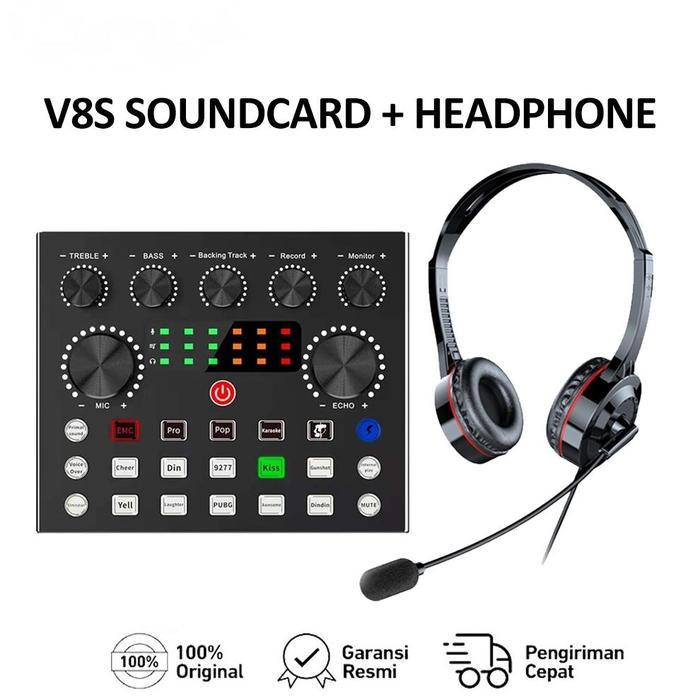 Gambar ADA !!! Bonkyo V8S sound card singing recording professional live broadcast equipment with live broadcast game headset headset - V8S+Earphone dari AzuraX shop undefined Tokopedia