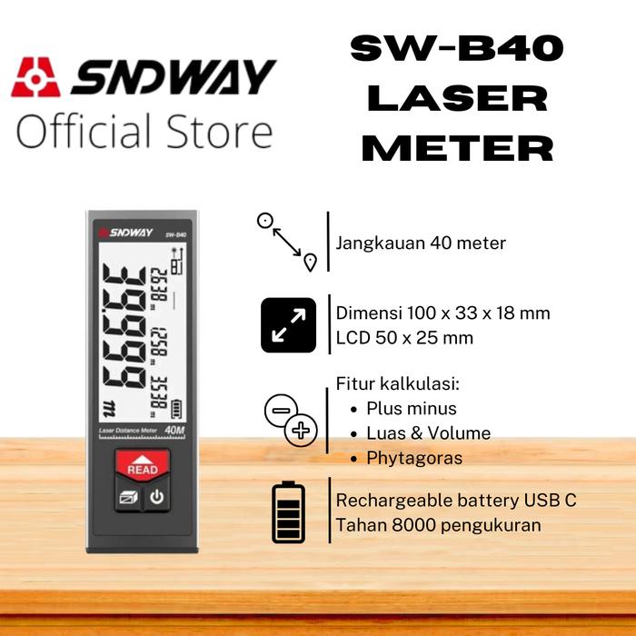 Gambar SNDWAY Meteran Laser Distance Digital 40 60 80 100 Laser Merah Hijau - B40 dari SNDWAY INDONESIA undefined Tokopedia