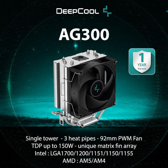 Gambar Deepcool AG300 Single-Tower CPU Cooler - Gatotkaca Electronics dari Gatotkaca Electronics undefined Tokopedia