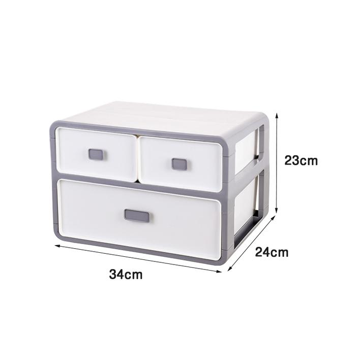 Gambar MEGAM Storage Box Laci Susun Storage Cabinet Plastik Lemari Serbaguna Pakaian Dalam Kaos Kaki HLB401 - Abu 2 Tingkat dari Megam.id undefined Tokopedia