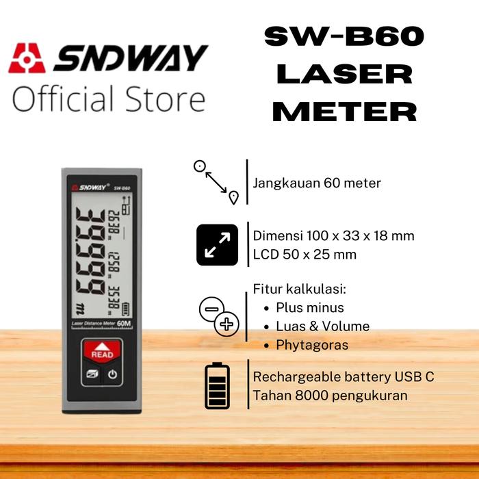 Gambar SNDWAY Meteran Laser Distance Digital 40 60 80 100 Laser Merah Hijau - B60 dari SNDWAY INDONESIA undefined Tokopedia