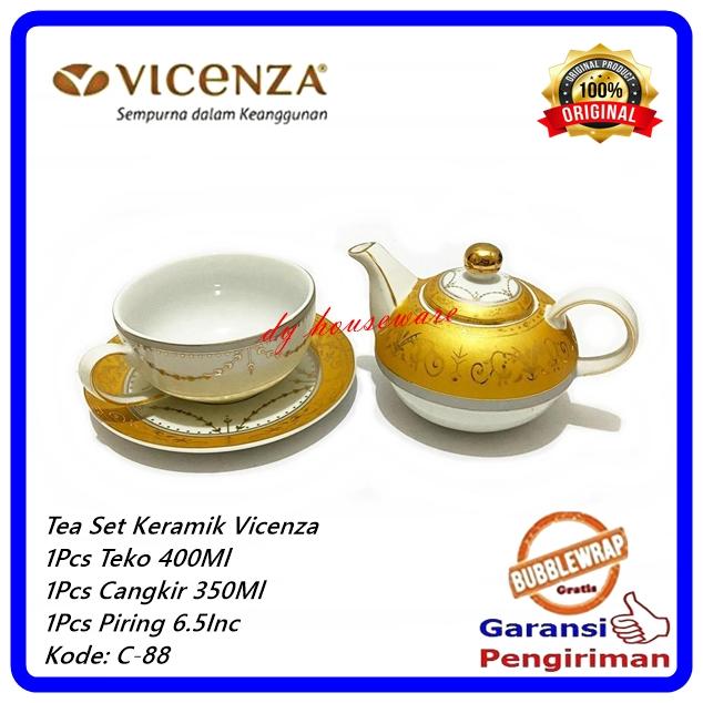 Gambar Tea Set Keramik 4Pcs Teko Keramik Cangkir Keramik Piring Lepek Vicenza C-88 - Padi dari DY Houseware undefined Tokopedia
