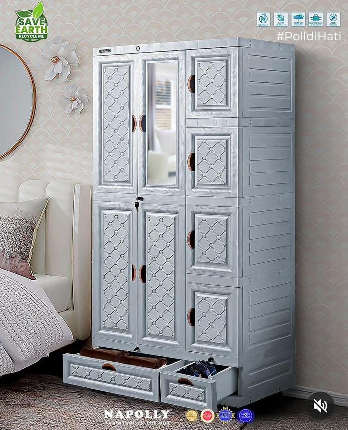 Gambar LEMARI PLASTIK NAPOLLY 3 PINTU MIDICAB GANTUNG CERMIN LACI [NAPBOX] - 3PINTU PUTIH dari FURNIDECO undefined Tokopedia