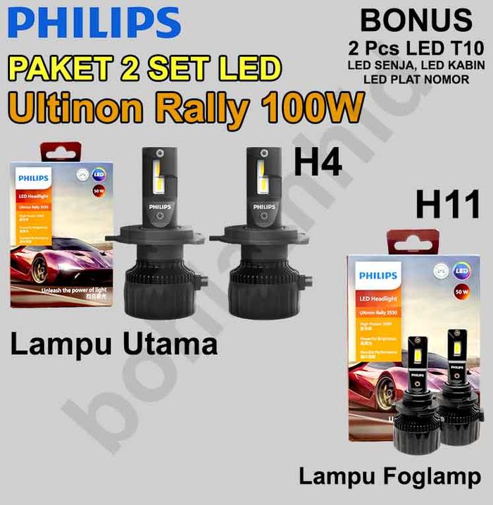 Gambar Paket LED Datsun Go, Go+ 2Set Philips Ultinon Rally 50W Lampu Utama + Lampu Kabut - H4+H11 Rally dari bohlamhid undefined Tokopedia