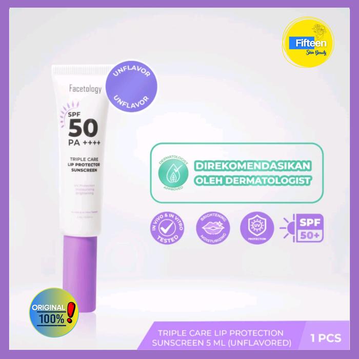 Gambar Facetology Triple Care Lip Protector Sunscreen SPF 50 PA ++++ Flavor Unflavor 5ML - Flavor dari Fifteen Beauty undefined Tokopedia